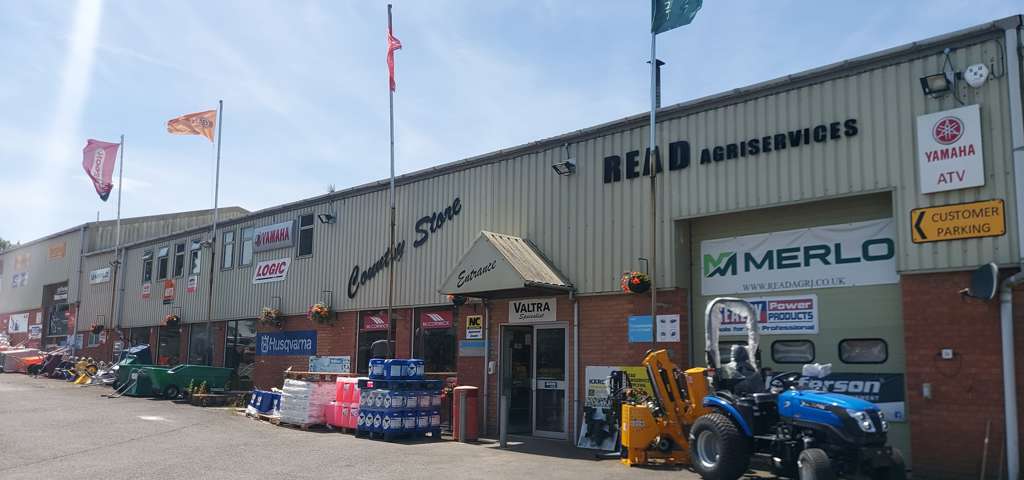 Front of Read Agriservices premises displaying a range of agricultural machinery in Somerset