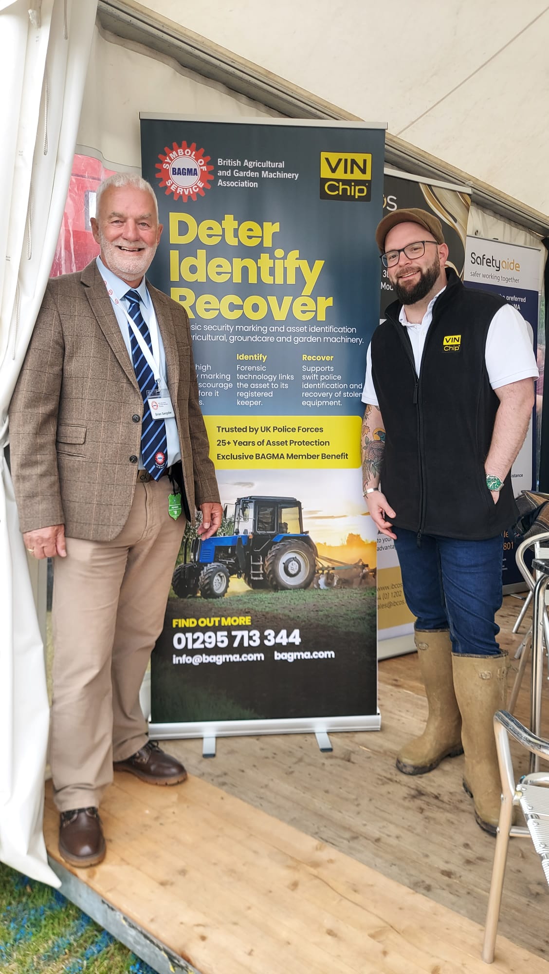 Brian Sangster of BAGMA and Mike Morton of VIN Chip on the BAGMA stand at the Royal Highland Show 2026.