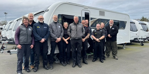 West Mercia Police officers and leisure vehicle identification trainers during caravan and motorhome identification training in Shrewsbury.