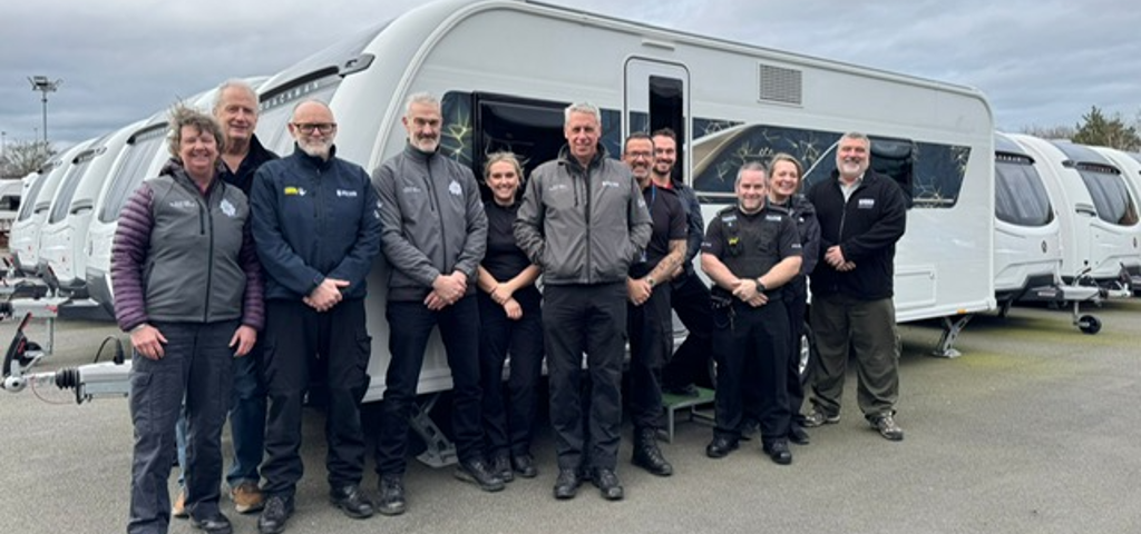 West Mercia Police officers and leisure vehicle identification trainers during caravan and motorhome identification training in Shrewsbury.