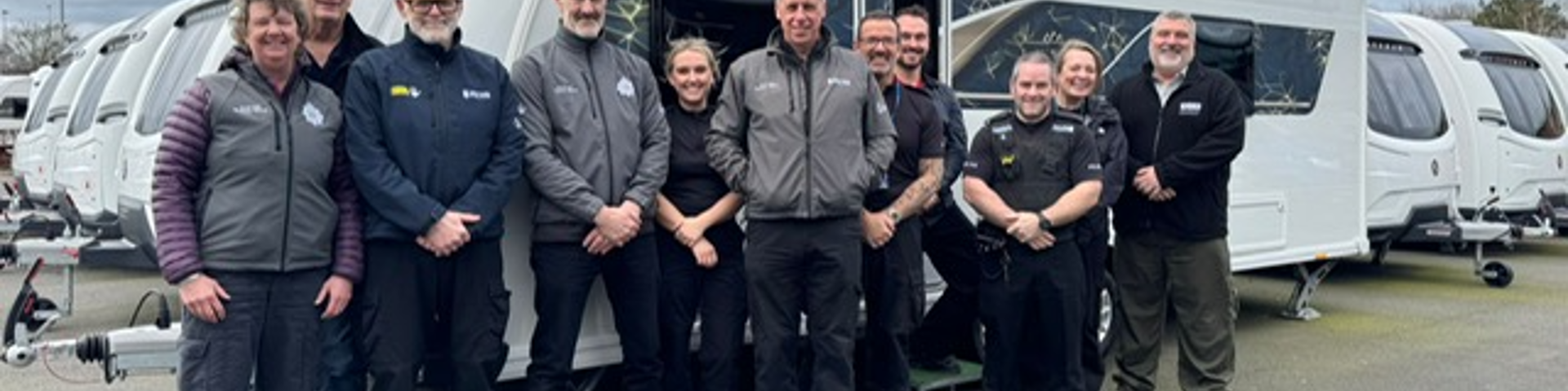 West Mercia Police officers and leisure vehicle identification trainers during caravan and motorhome identification training in Shrewsbury.