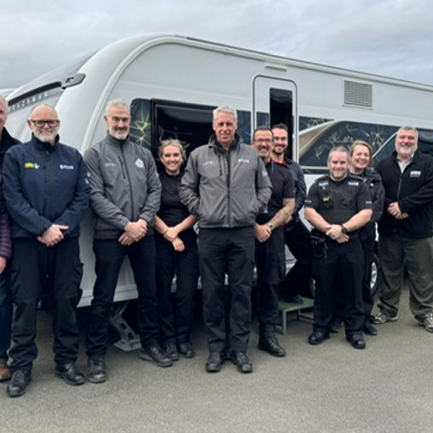 West Mercia Police officers and leisure vehicle identification trainers during caravan and motorhome identification training in Shrewsbury.