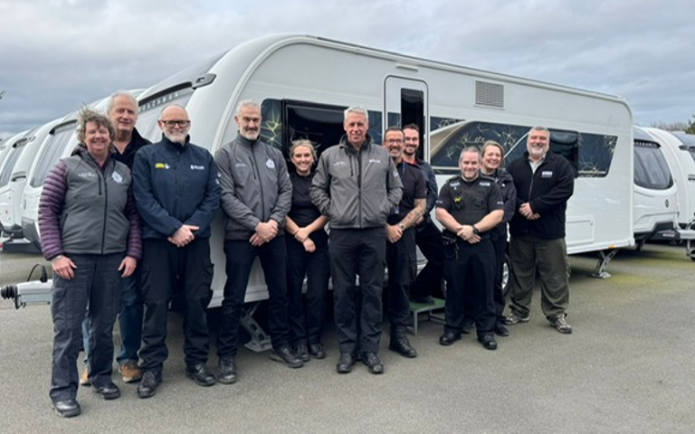 West Mercia Police officers and leisure vehicle identification trainers during caravan and motorhome identification training in Shrewsbury.
