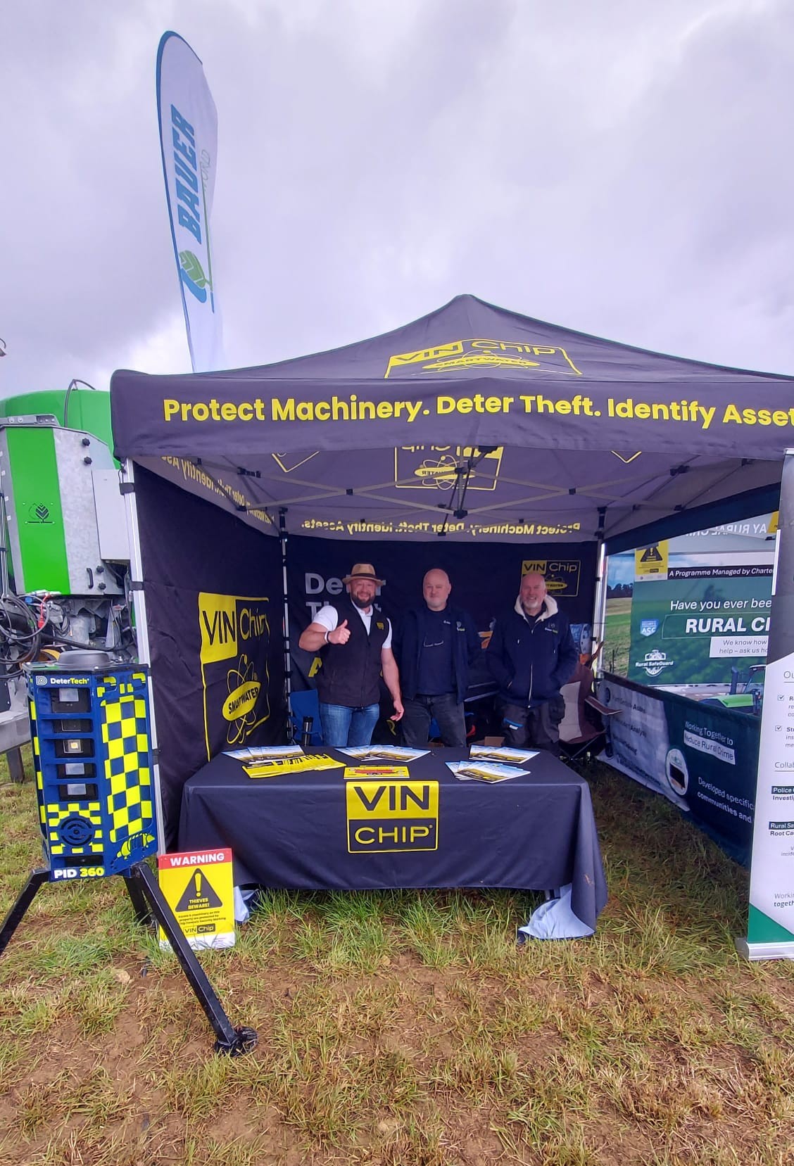 VIN Chip Stand at Cereals the UK’s flagship arable event, three men on the stand