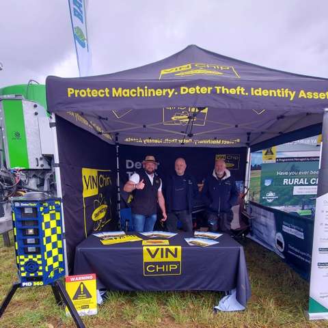 VIN Chip Stand at Cereals the UK’s flagship arable event, three men on the stand