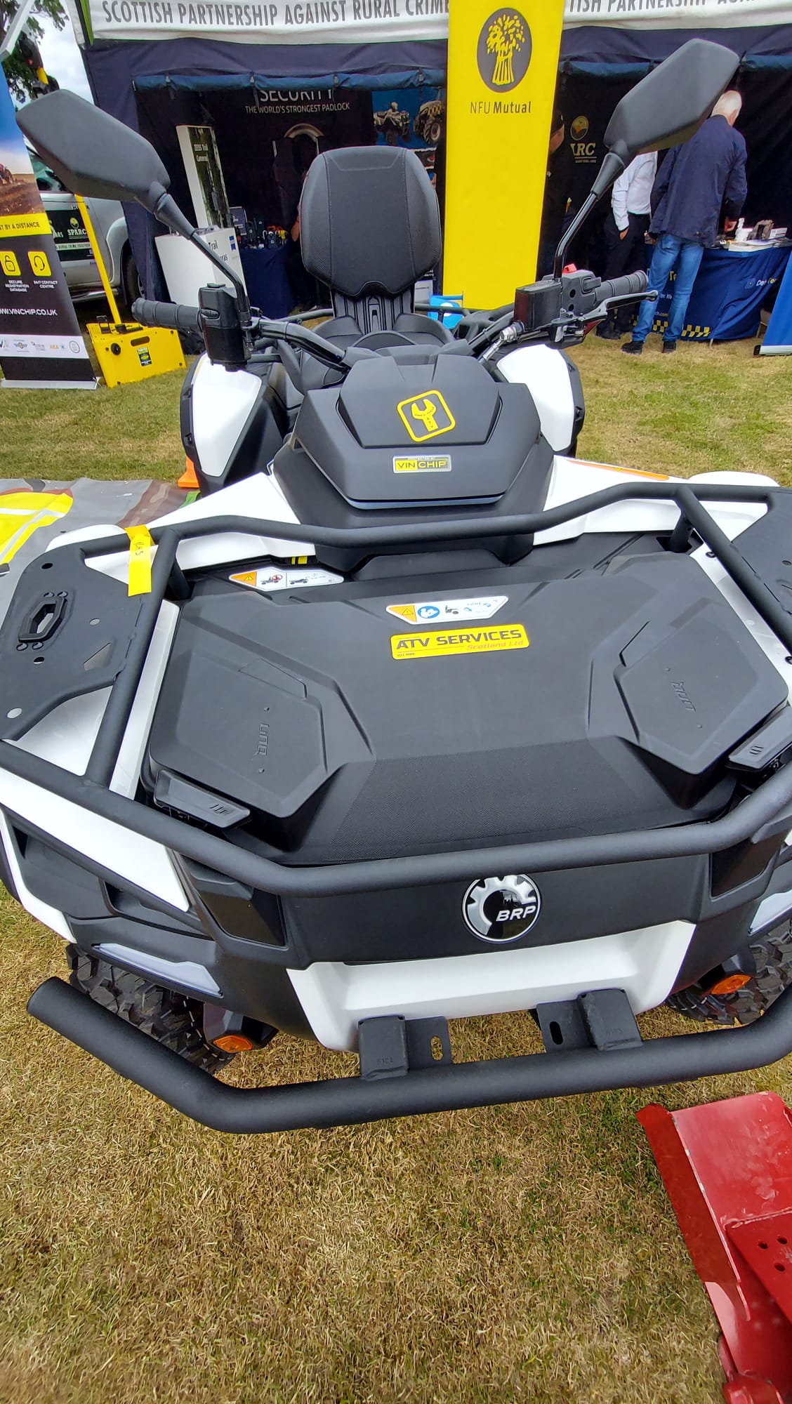 Quad bike from ATV Services Scotland fitted with VIN Chip forensic security marking during a live demonstration at the Royal Highland Show 2026.